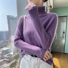 高翻领高级感山羊绒衫女纯色加厚针织毛衣羊毛衫宽松套头打底上衣，女装羊毛衫，百越羊绒