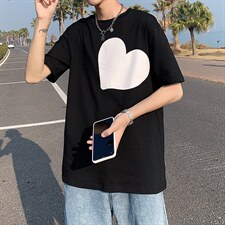港风夏季T恤衫男韩版潮流短袖宽松爱心情侣装纯棉中袖T121P35控49,男装T恤,电商A089-1