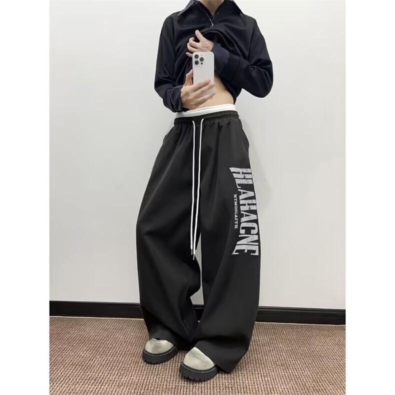 美式双腰头运动卫裤男女秋潮牌字母休闲裤子阔腿长裤K6702-P46图片
