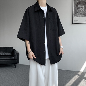 8XL-M泡泡纱盐缩肌理短袖衬衫男夏季冰丝外套防晒衬衣DC28011P36