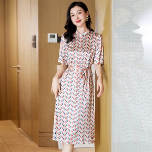 端庄大气碎花真丝连衣裙女中长款夏季2024新款超好看桑蚕丝裙子夏图片