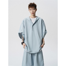 TZ25131-P52特控88大码冰丝连帽七分袖套装，男装休闲套装，电商D232