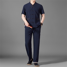 风唐装短袖衬衫男夏季中老年风中式汉服套装MJ5103T-P97，男装衬衫，星座1105-3