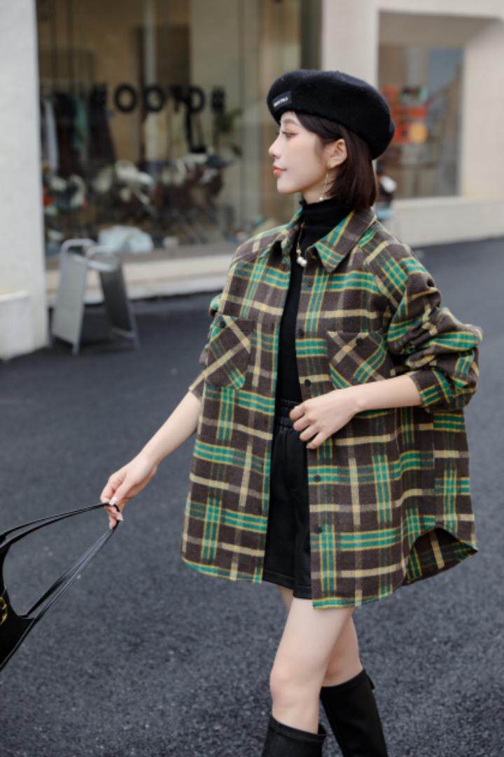 冬格子磨毛衬衫外套，女装衬衫，美合佳彦(6F)