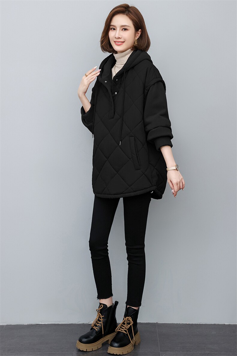 2022新款冬季女装拼接时尚保暖棉服宽松显瘦连帽外套,女装棉衣/棉服,悦见她