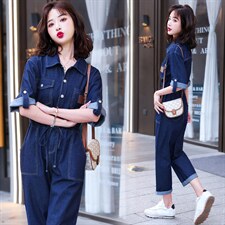 工装牛仔连体裤女2024年夏季新款减龄洋气收腰修身显瘦气质连衣裤，女装连体裤，E百度