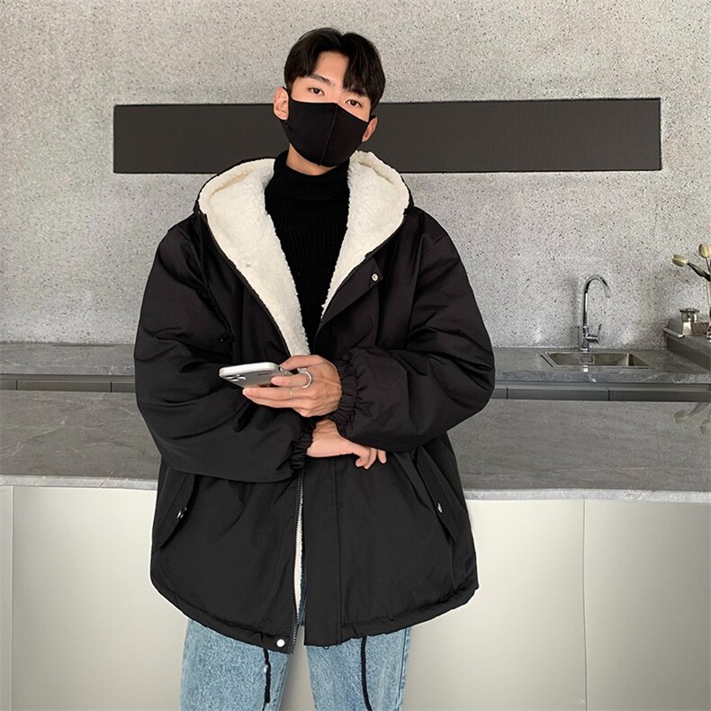 男冬季潮牌羊羔绒加绒加厚棉服oversize棉衣 JK568 P78图片