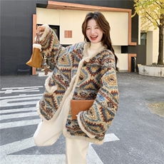 新品有货！复古费尔岛风加绒加厚羊羔毛外套2C213-927-P205-K308，女装短外套，2C213