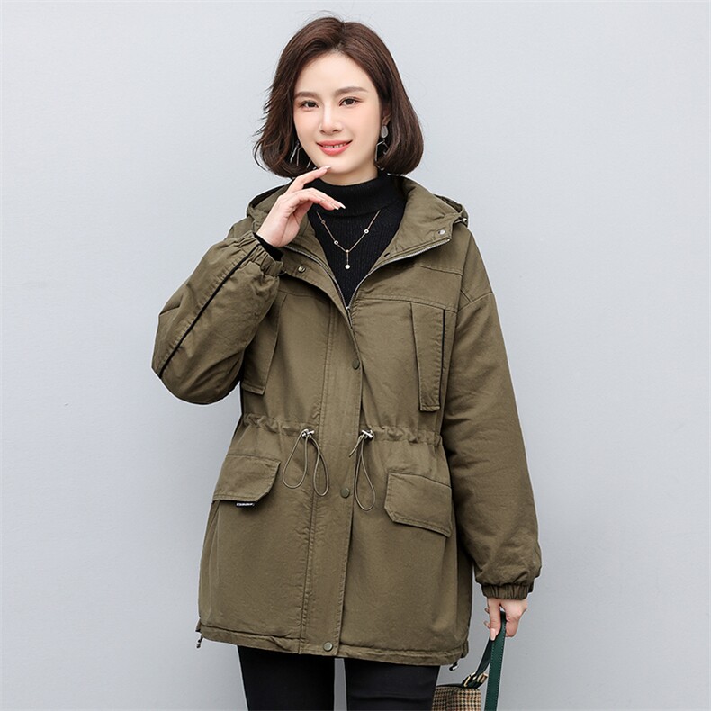 2025年冬季时尚潮流中长款休闲加绒加厚派克服,女装棉衣/棉服,天丽