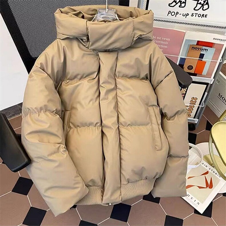 现货5W件冬季三防重磅boxy短款羽绒连帽PU皮棉衣外套防风加厚棉服,男装棉衣,电商A443