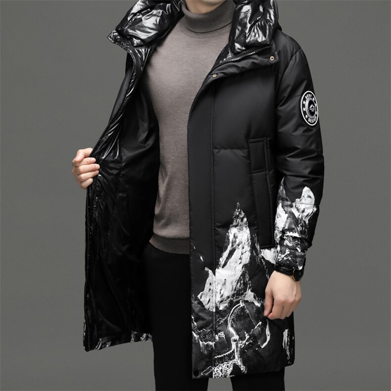 冬季新款羽绒服男中年休闲加厚鸭绒上衣中长款男士连帽保暖外套,男装羽绒服,电商B212（原钱塘6029）