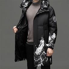 冬季新款羽绒服男中年休闲加厚鸭绒上衣中长款男士连帽保暖外套，男装羽绒服，电商B212（原钱塘6029）