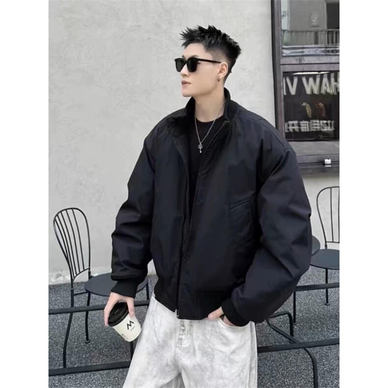 现货26春装美拉德立领飞行夹克纯色复古廓形高街棒球服外套,男装夹克,电商A486
