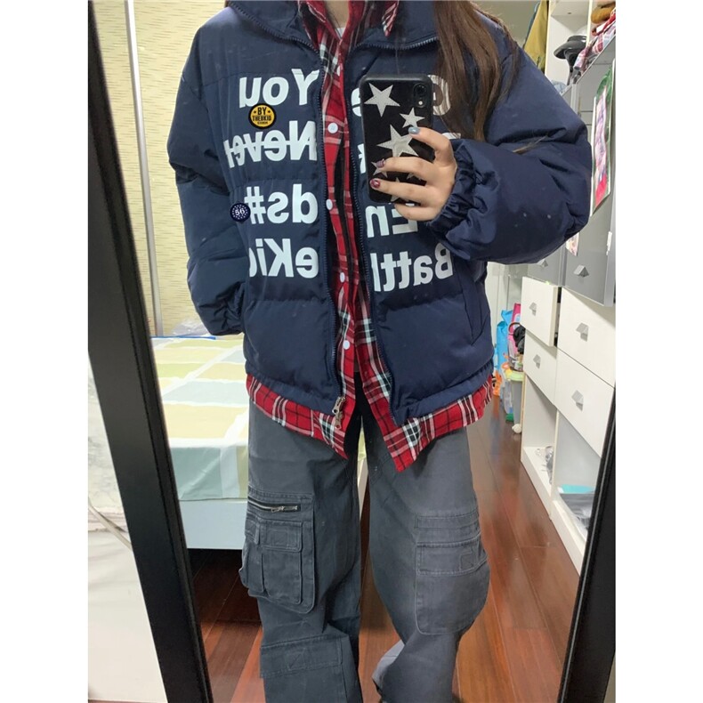 【有货】DW268-P108美式假两件字母印花棉衣女冬季宽松加厚外套,男装棉衣,星座603-2