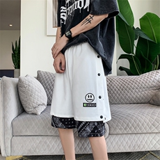 夏季新款港风大码腰果花排扣刺绣笑脸假两件短裤M-5XL-DK2203-P45，男装牛仔裤，星座417-1（原电商B245）