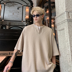 A316-1-Y117P35控58肌理感宽松V领五分袖2025新款提花冰丝T恤，男装T恤，星座906（原电商a316-1）
