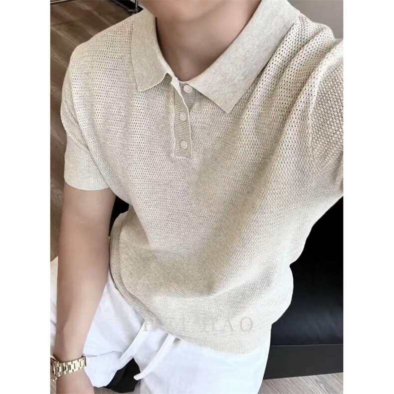 老钱莱赛尔男士短袖t恤亚麻休闲POLO衫透气夏季,男装T恤,星座506A