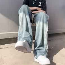 牛仔裤拼接侧排扣设计感休闲裤春季直筒宽松裤子男抽绳水洗N785，男装牛仔裤，星座1116A-1（原606A）