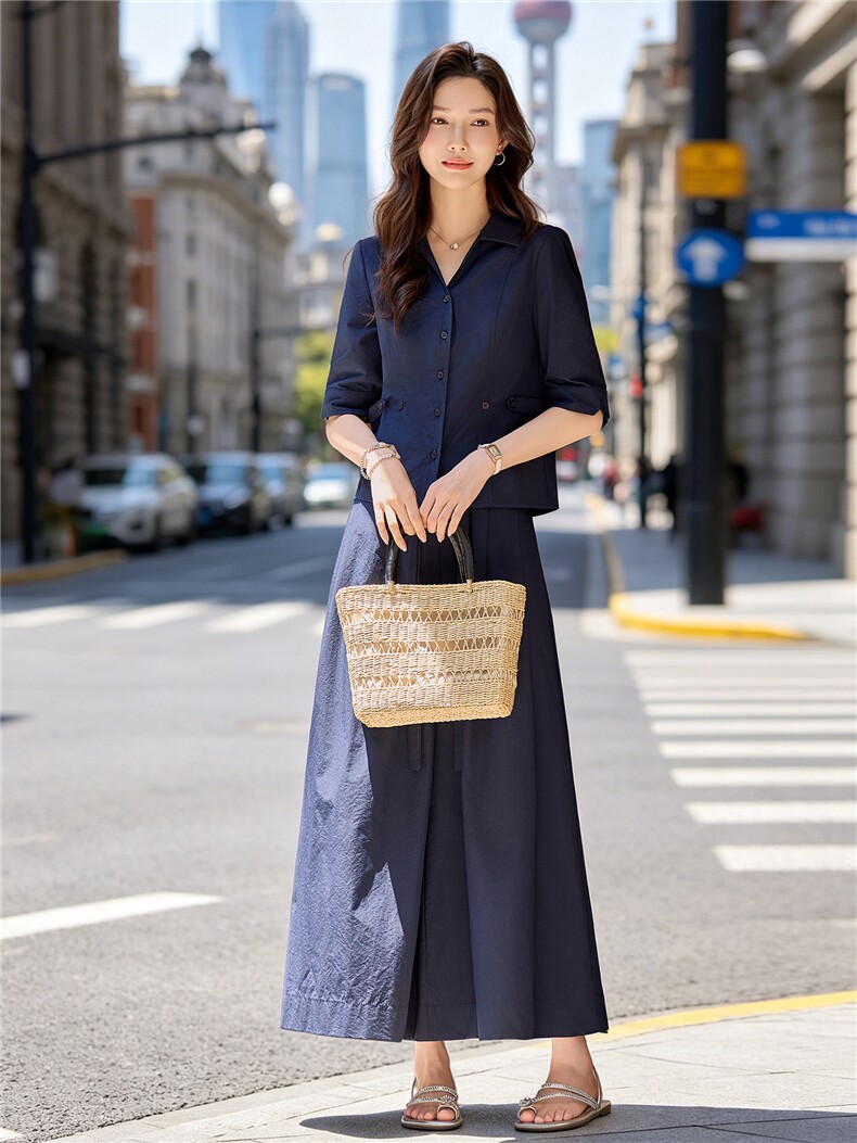 气质大方得体裙裤套装女2026夏新款时尚减龄V领职场风两件套,女装套装/套裙,水衣源