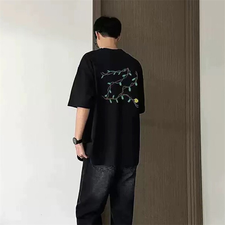万针全刺绣工艺高品质260克纯棉双纱美式宽松百搭短袖T恤特P33,男装T恤,电商A486-1