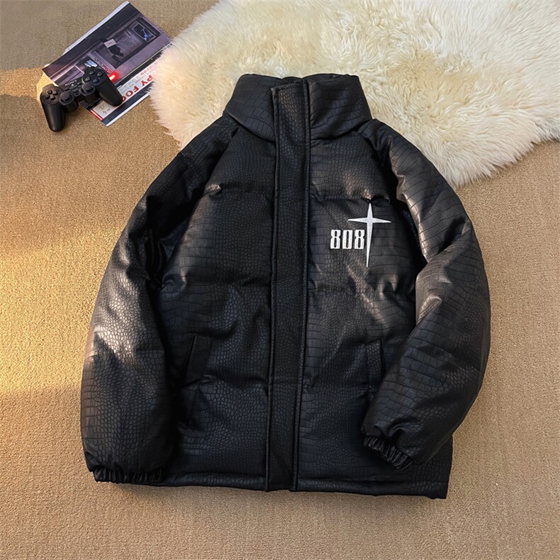 2025鳄鱼纹PU皮棉衣棉服面包服立领印花棉袄皮衣外套1611-P90,男装棉衣,星座207