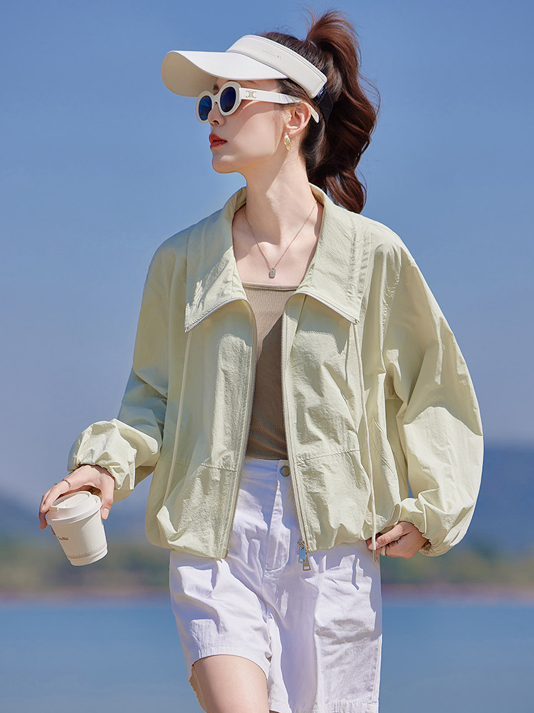 清新绿色防晒衣女款夏季2025新款韩版宽松休闲轻薄透气防晒服外套,女装短外套,靓衣阁