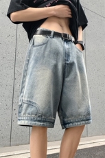 港风大码水洗做旧反穿阔腿牛仔短裤男潮牌XZ213-NZ7034-P40控68，男装牛仔裤，星座213