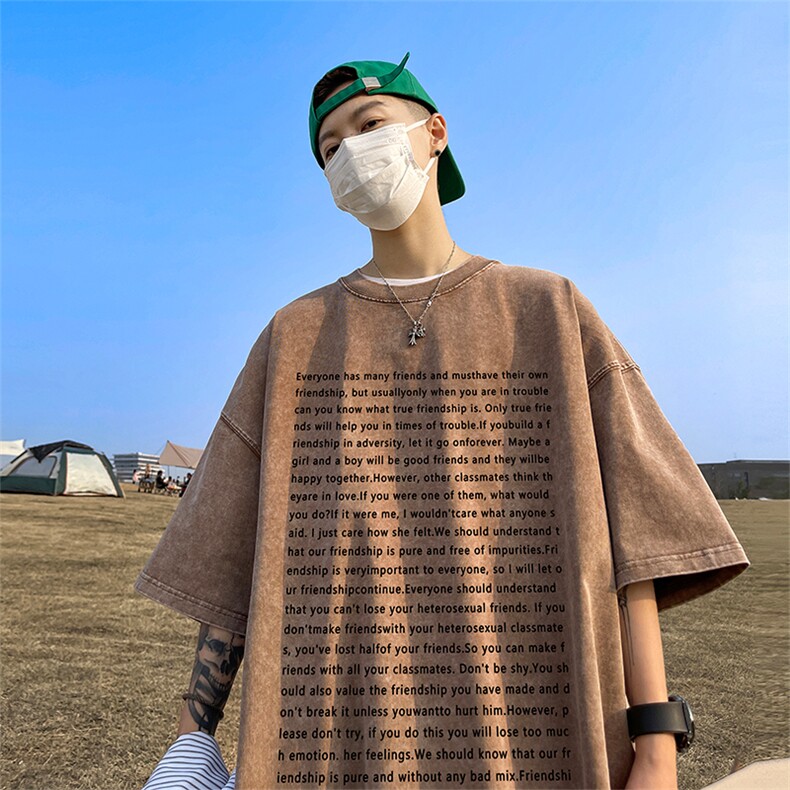 直播品质重磅240克美式复古蜡染水洗做旧宽松短袖t恤T1203-P38,男装T恤,电商A486