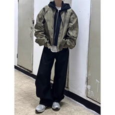 春秋美式覆古假两件扎染连帽短外套高街头男女宽松飞行员夹克潮牌，男装夹克，四季星座505