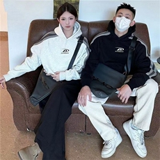 插肩袖情侣装连帽卫衣男女2025秋冬新款加绒加厚宽松休闲拼接上衣，男装卫衣，星座1210-1