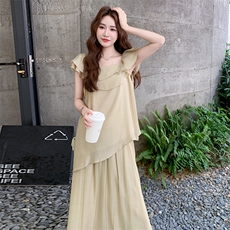 法式减龄上衣半身裙时尚套装女2025夏季新款高级感显瘦气质两件套，女装套装/套裙，纯色衣恋
