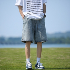 美式牛仔短裤男款复古水洗宽松休闲裤夏季潮流五分中裤M7700-p38，男装牛仔裤，星座1008