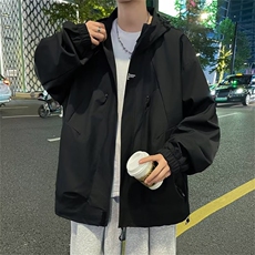 冲锋衣男秋季宽松连帽夹克防风防水衣服休闲帅气工装外套JW144，男装夹克，星座1116A-1（原606A）