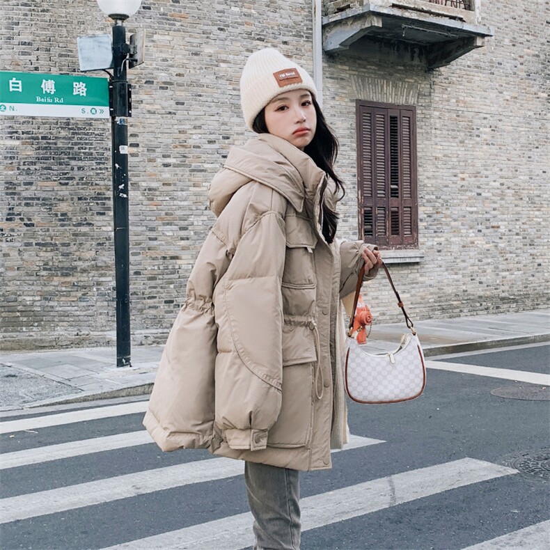 现货工装中长款羽绒服50绒,女装羽绒服,菡迪欧娜