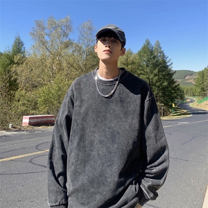 WY708-P36美式复古水洗做旧长袖纯色卫衣图片