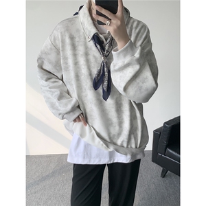 现货 WY10170-特P48 加绒P58 设计感可拆卸丝巾百搭大码卫衣小众图片