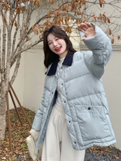 蓝色短款洋气轻薄羽绒服女冬季2025新款显瘦不臃肿薄款保暖外套，女装短外套，2B156
