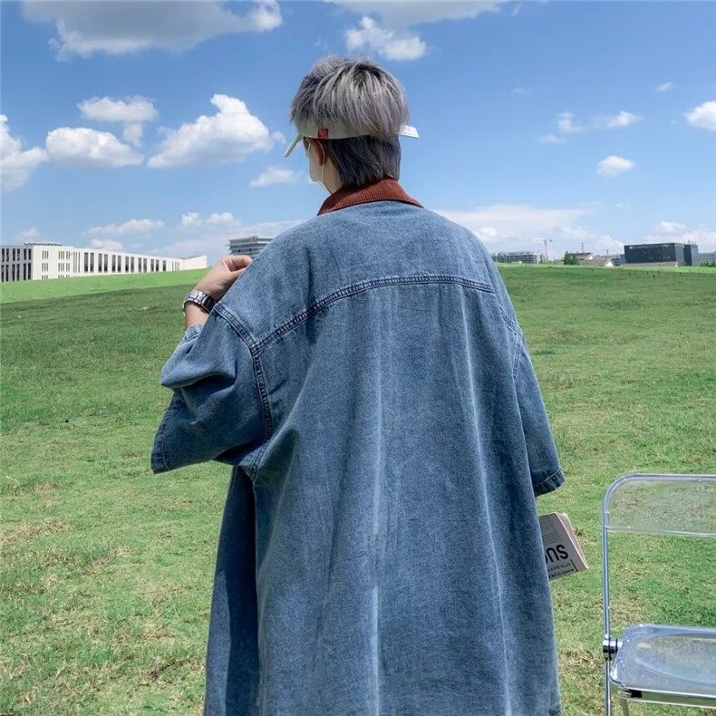 牛仔短袖衬衫男韩版夏季薄款ins情侣半袖外套薄款痞帅潮流T恤衬衣,男装衬衫,星座601-2