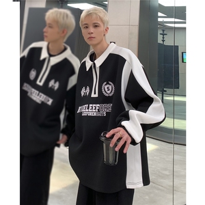 秋季新款美式重磅Polo卫衣男情侣长袖外套W83-P48图片