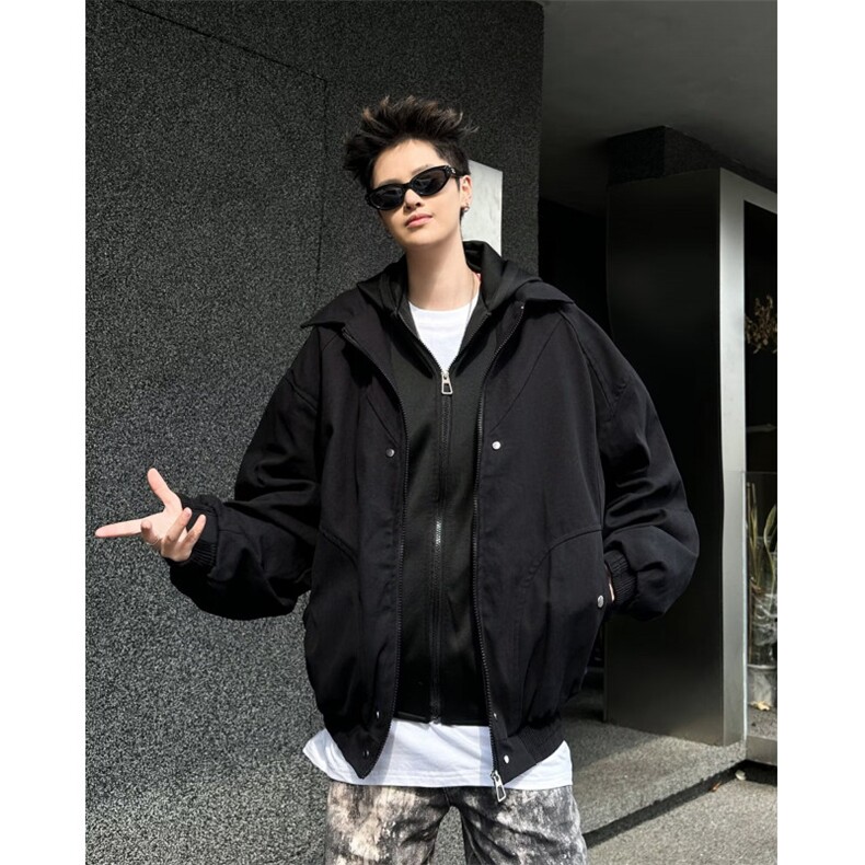 假两件夹克男春秋季宽松休闲潮牌复古小众解构连帽外套9348P90,男装夹克,星座410-2