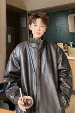 新款现货PU皮复古做旧绣花大码棉衣男225-2-Y210-P150控198，男装棉衣，星座225-2
