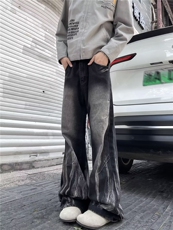 美式复古扎染牛仔裤女春秋款设计感小众裤子hiohop潮牌高街直筒裤，男装牛仔裤，星座302B-2
