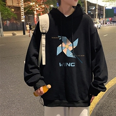 WY2112-P35加绒款-P40纯棉连帽卫衣男大码运动帽衫宽松薄外套男，男装卫衣，电商A040