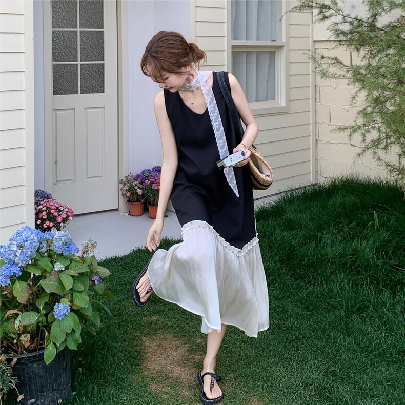 超火高级感穿搭西服配无袖连衣裙女夏慵懒松弛感背心长裙两件套装,女装连衣裙,2C087
