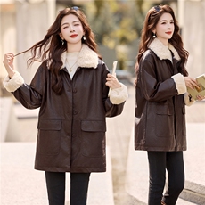 2025年冬季新款时尚大气加厚加绒保暖皮衣外套，女装皮衣，贵人树