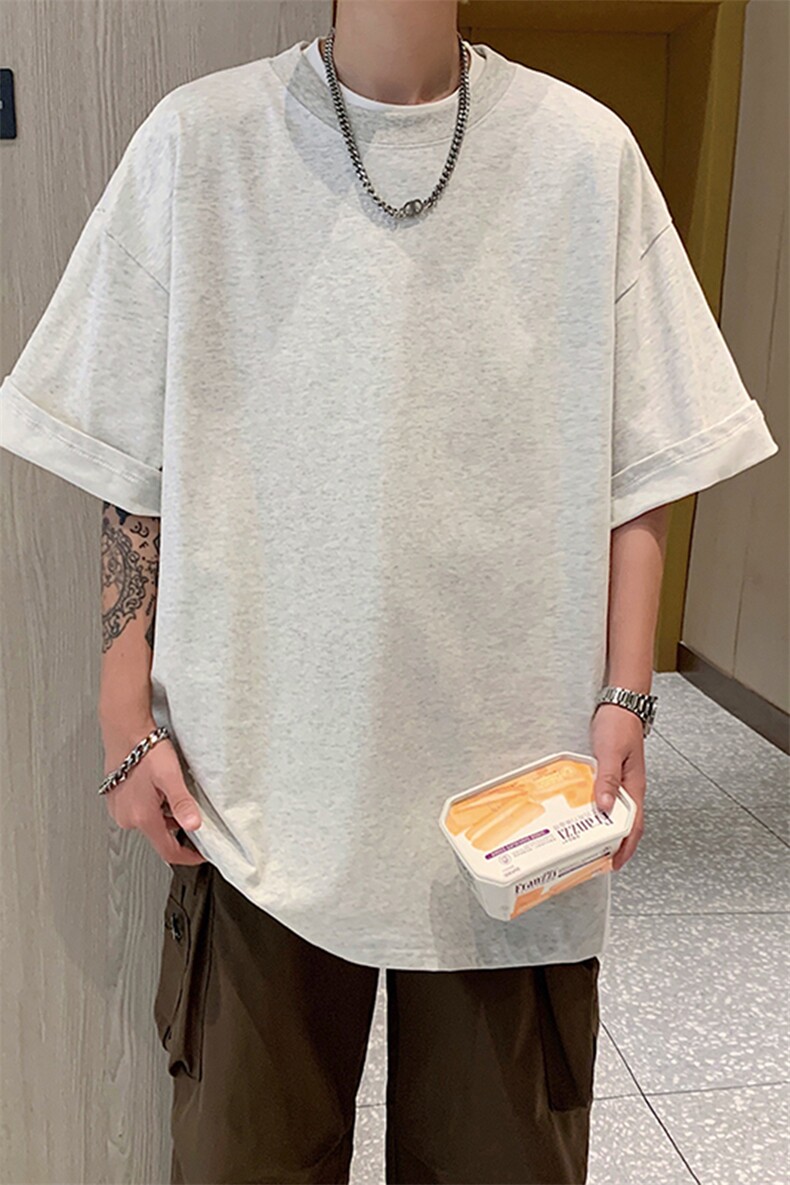 灰色纯棉220g精梳棉短袖t恤男夏季小众设计感百搭TX601-特P22,男装T恤,电商A178