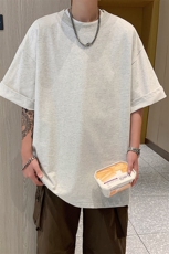 灰色纯棉220g精梳棉短袖t恤男夏季小众设计感百搭TX601-特P22，男装T恤，电商A178