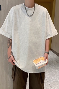 灰色纯棉220g精梳棉短袖t恤男夏季小众设计感百搭TX601-特P22图片