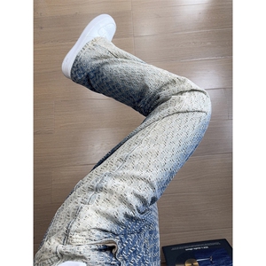 B221 美式ins高街暗黑渐变色提花微喇牛仔裤LK25428-特P50控88图片