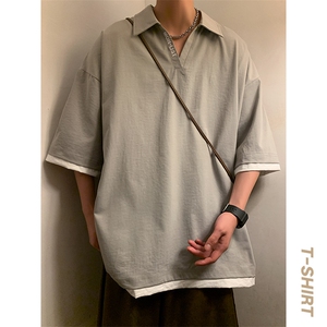 冰氧仿短袖港风暖光体恤夏季百搭纯色POLO衫男上衣TC3145-P35图片